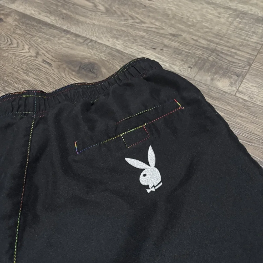 Playboy By PacSun Swim Shorts Mens Medium Black Bunny Logo Mesh Lined Trunks